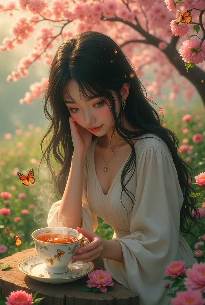 Raine whispers drinking tea in the form of a phone wallpaper