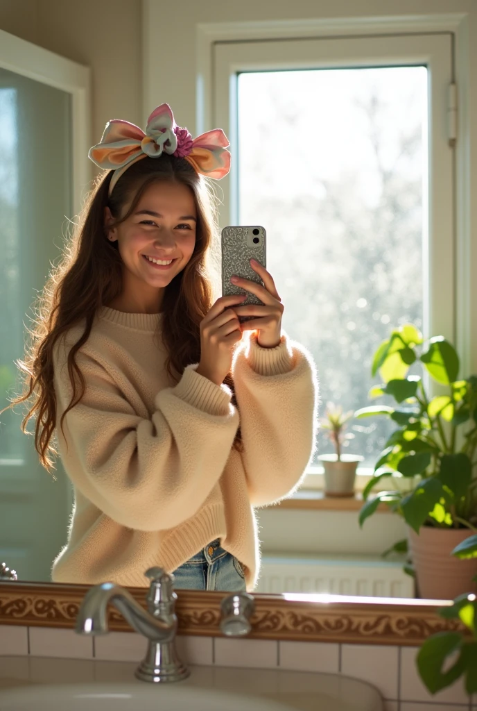 Bathroom mirror selfie cute girl