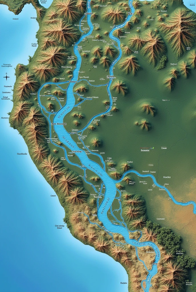 Create a map of the rivers in the Peruvian hydrographic slope.