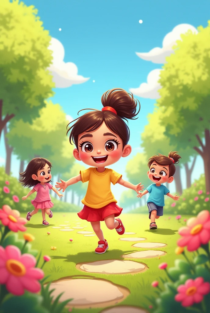 Cute gal
Playing with friends
Illustration style