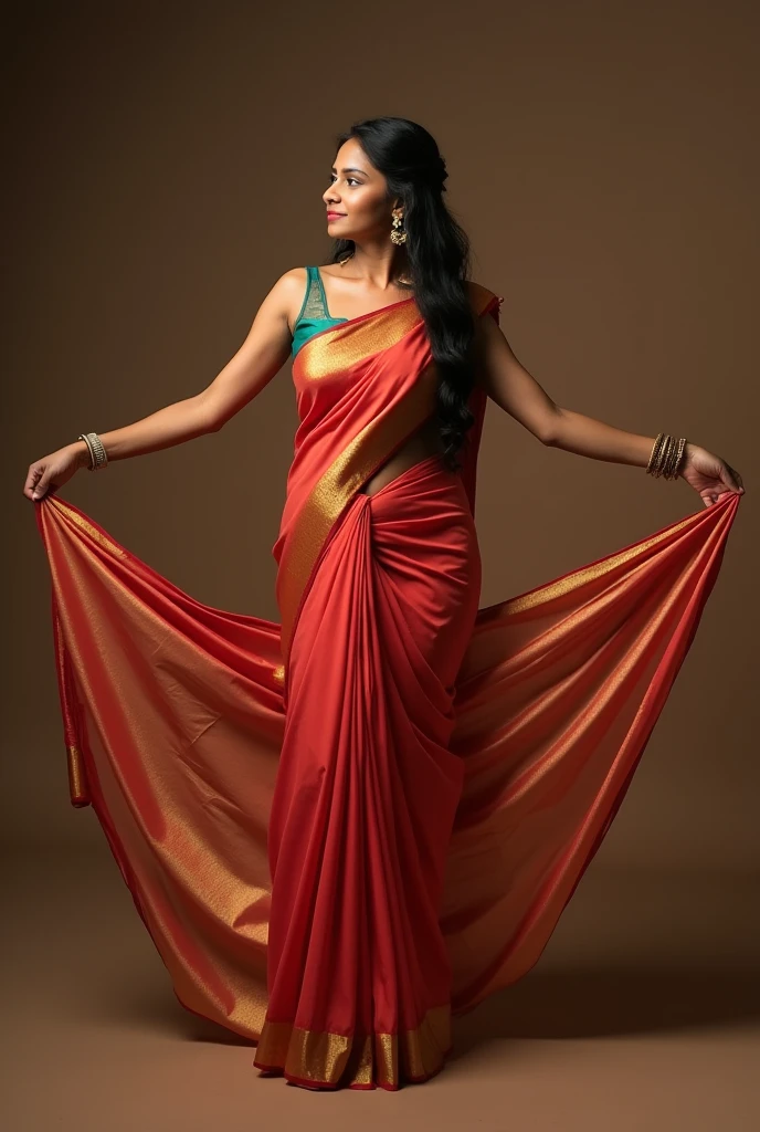 Indian girl in saree without anything under streching her nipples and spreading her legs