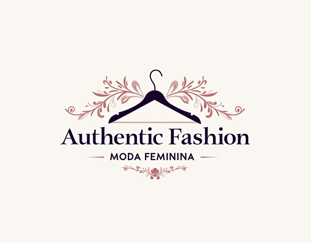 a logo for a clothing store called "authentic fashion moda feminina", with some Italian details and a hanger on the logo, with feminine tones colors