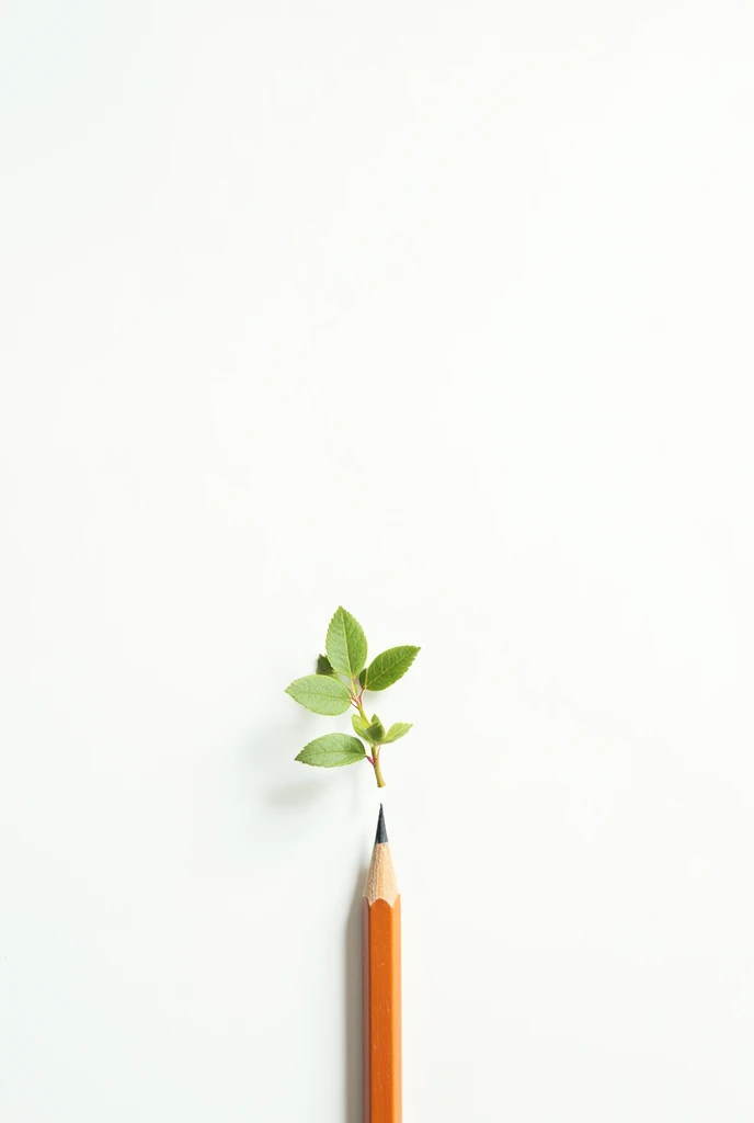 White background pencil vertically direction nib inside floor pencil up side some leaf branch
