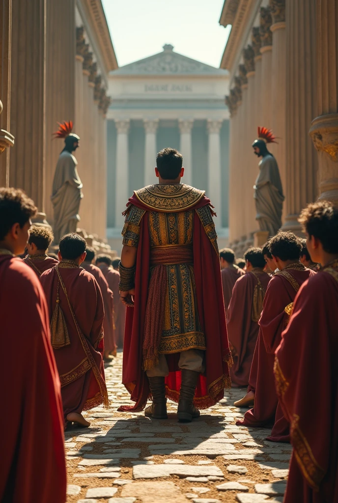 Slaves on their knees in Rome during their conquests, along with a standing feudal