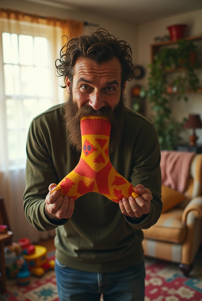 Man biting a sock