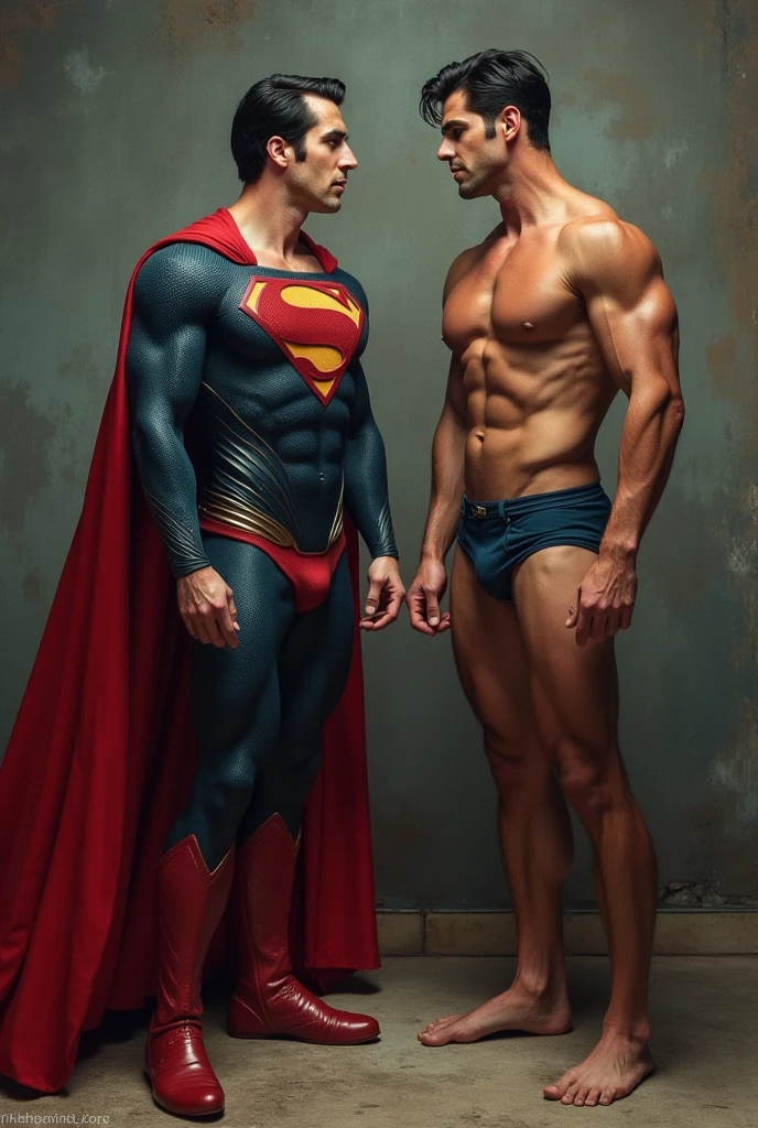 Superman and Deapool naked sweaty with erection