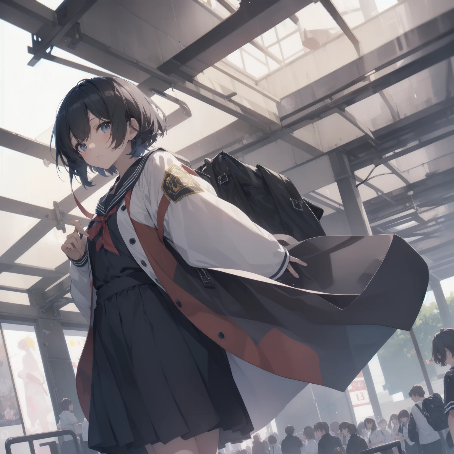 ultra-absurdres-Top quality by artist God, ultra-detailed, high resolution, anime moe artstyle, best anime 8k konachan wallpaper, pixiv contest winner, pool:2810, perfect anatomy,break, 1girl, (Please draw a girl walking sleepily to school alone. )break,(Solo,little female, 13-year-old:1.3),Full limbs, complete fingers,a junior high school student, (very short hair), short cut, flat chest, , small butt, small black eyes, beautiful detailed eyes, well-proportioned iris and pupils, expressive eyes, highres detailed hair, soft expression, salor school_uniform, sailor collar, serahuku, bow, pleated skirt,(Detailed Lighting), (Detailed background), in the School commute route. break,super detailed skin, Best cinematic lighting powered by famous artist, 8k,beauty illustration,photoshop_(medium),very aesthetic,break,((artist:izumi_tsubasu )), artist:clamp ,artist:carnelian ,artist:kantoku ,
