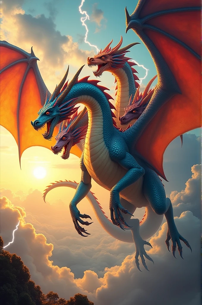 Create a 7-headed dragon with painted claws.