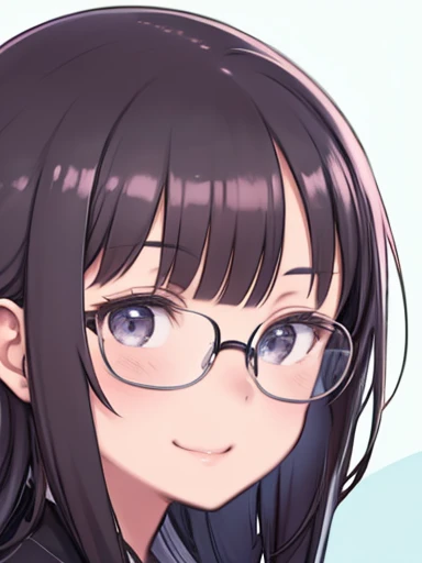 One Girl、Face close-up、Round-shaped eyeglass frame、Lloyd glasses、Smiling、Watching the audience、