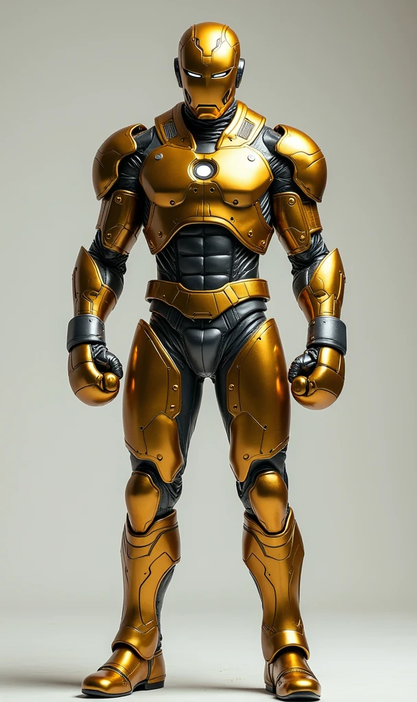 Create a boxer with a golden and silver android armor from the future