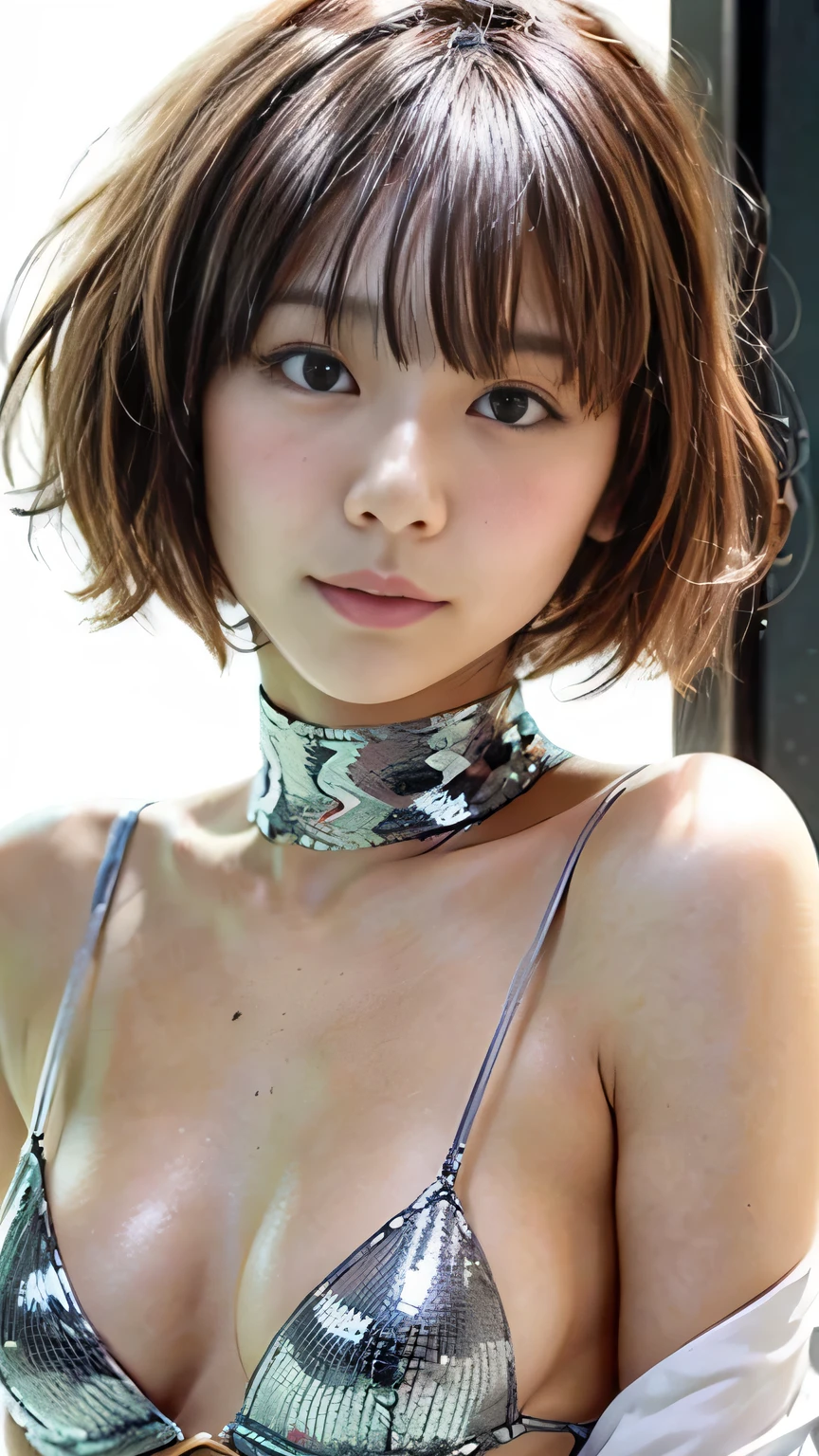 (Realistic、Like a photograph、Live Action、8k, Realistic, RAW Photos, Best image quality: 1.4), Single-lens reflex camera、RAW Photos, Highest quality, Realistic, Very detailed CG Unity 8k wallpaper, Written boundary depth, Cinematic Light, Lens flare, Ray Tracing、Realistic background、1、((ultra high density skin))、A calm face、short hair:1.2、Silver Hair、stylish、Very detailed、Pay attention to the details、Perfect outfit、(White skin)、Very detailedな顔:1.5、close、Brown eyes、Detailed eyes、Plump pink lips