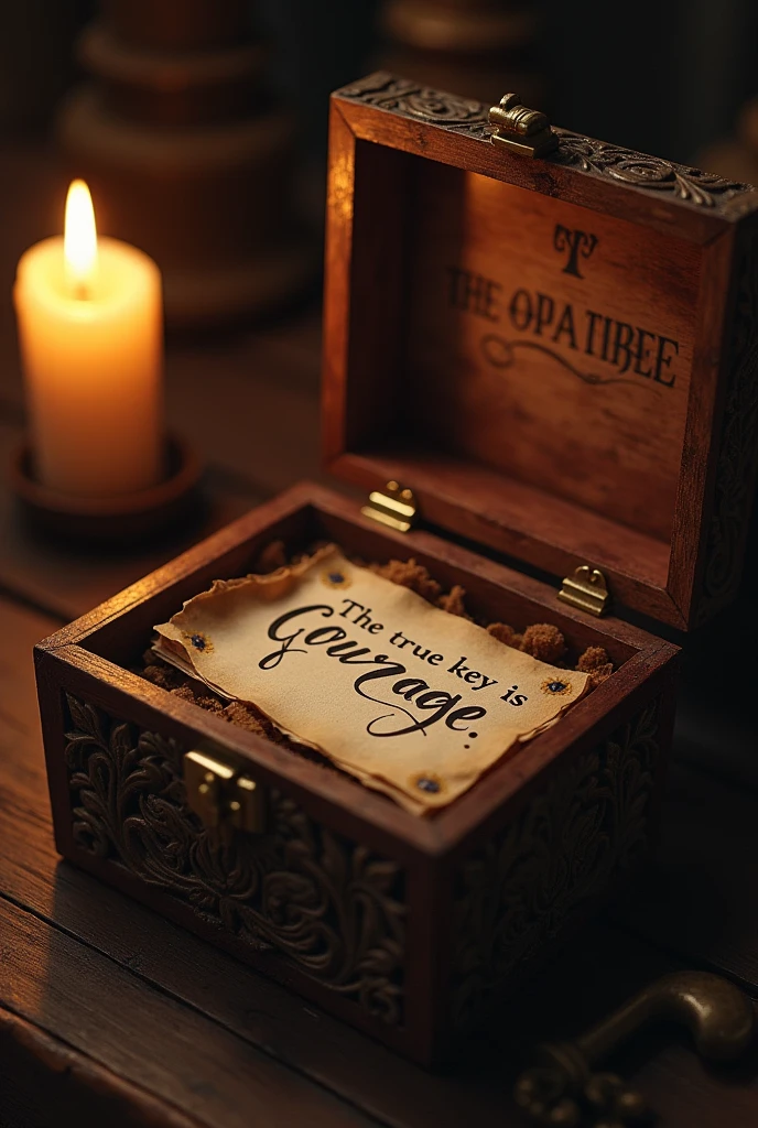 When opening the little door, Ana found a small wooden box with a note inside. The ticket said: “The true key is courage.”