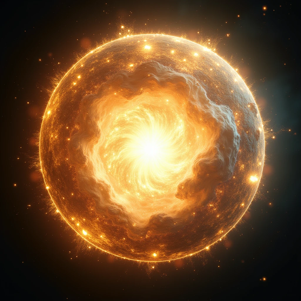 Circular image showing golden and white energy coming from the universe