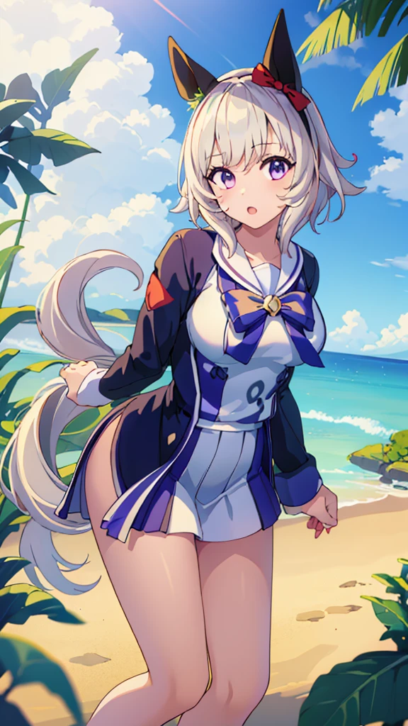 1 girl, (full body shot), (sailor suit), (highlighting hips), (turning around), outdoors, sunny, beach, (perfect hands), (perfect anatomy), (perfect body structure), ((2 arms)), ((2 legs)), masterpiece, best quality, high resolution, ultra high resolution, perfect pixels, depth perspective, 4K, ultra high resolution, /studio lighting, /sharp focus, /bright colors, /portrait, /warm colors, /soft lighting,