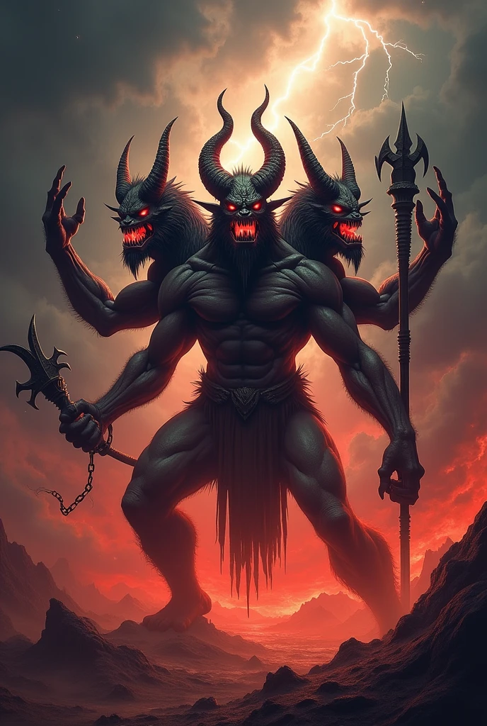 3-headed, 6-armed demon god 

