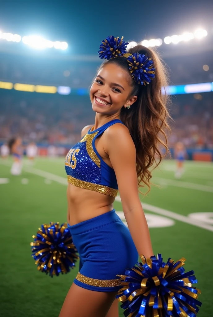 Cheeky cheerleader with boobs