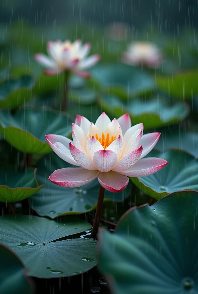 Flowers, lotus flowers, lake, rain