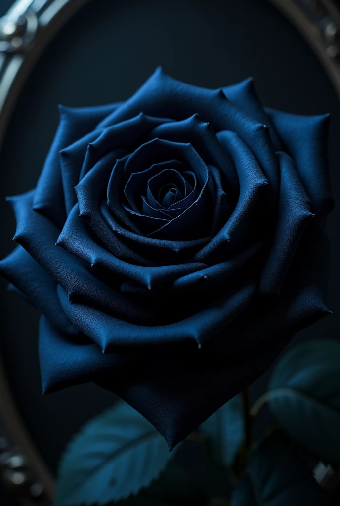 Create the foreground of the most beautiful black rose ever seen, you can only use deep black colors, in a circular frame