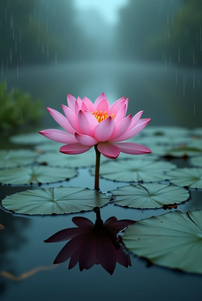 Flowers, lotus flowers, lake, rain