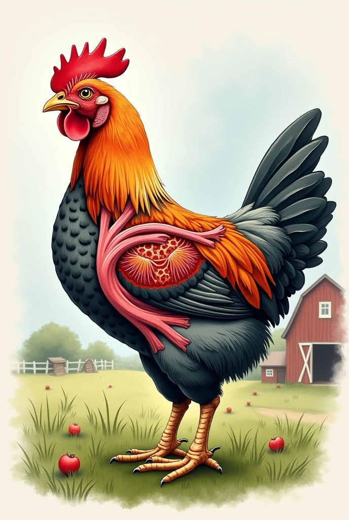 Make me a respiratory system of a chicken that is inside the silhouette of a chicken and that can be painted  