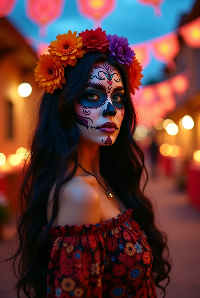 Linda with a Mexican skull face paint