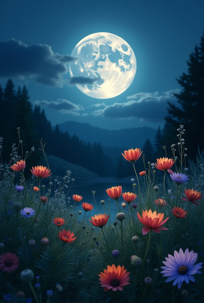 lua cheia no ceu,silence covers the dark night, dreams in bloom