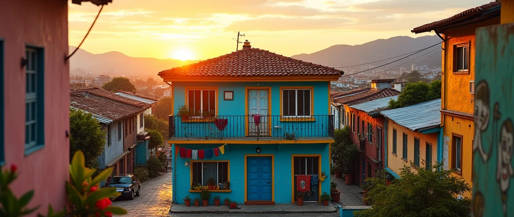 Beautiful house within the favela stands out, simple humble house,
