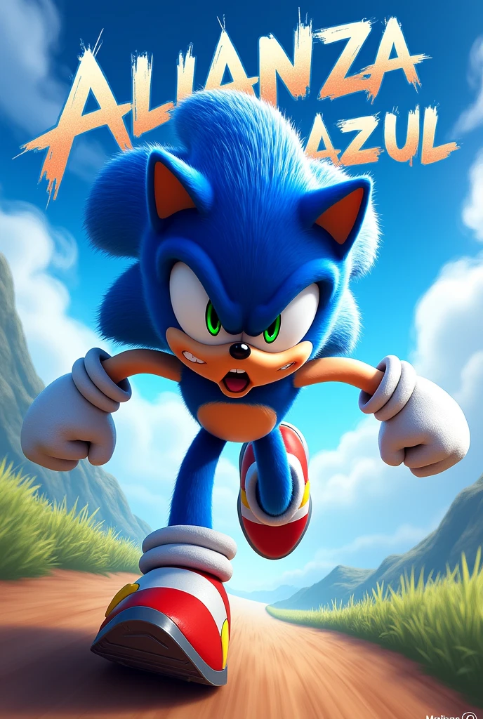 Sonic with the phrase “ALIANZA AZUL”