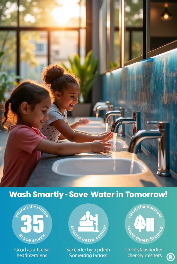 Create an advertisement that illustrates and raises awareness about the use of sensor-activated handwashing faucets to save water and reduce our water footprint.