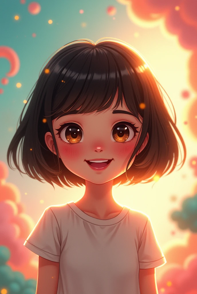 masterpiece, (Jane:1.3), 1 girl, Dark brown hair, short hair, brown eyes, Red lips, beautiful face, cheered up, cell shading