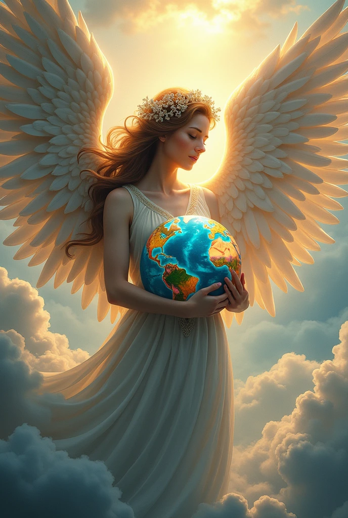 Create a tattoo of an angel holding the planet Earth