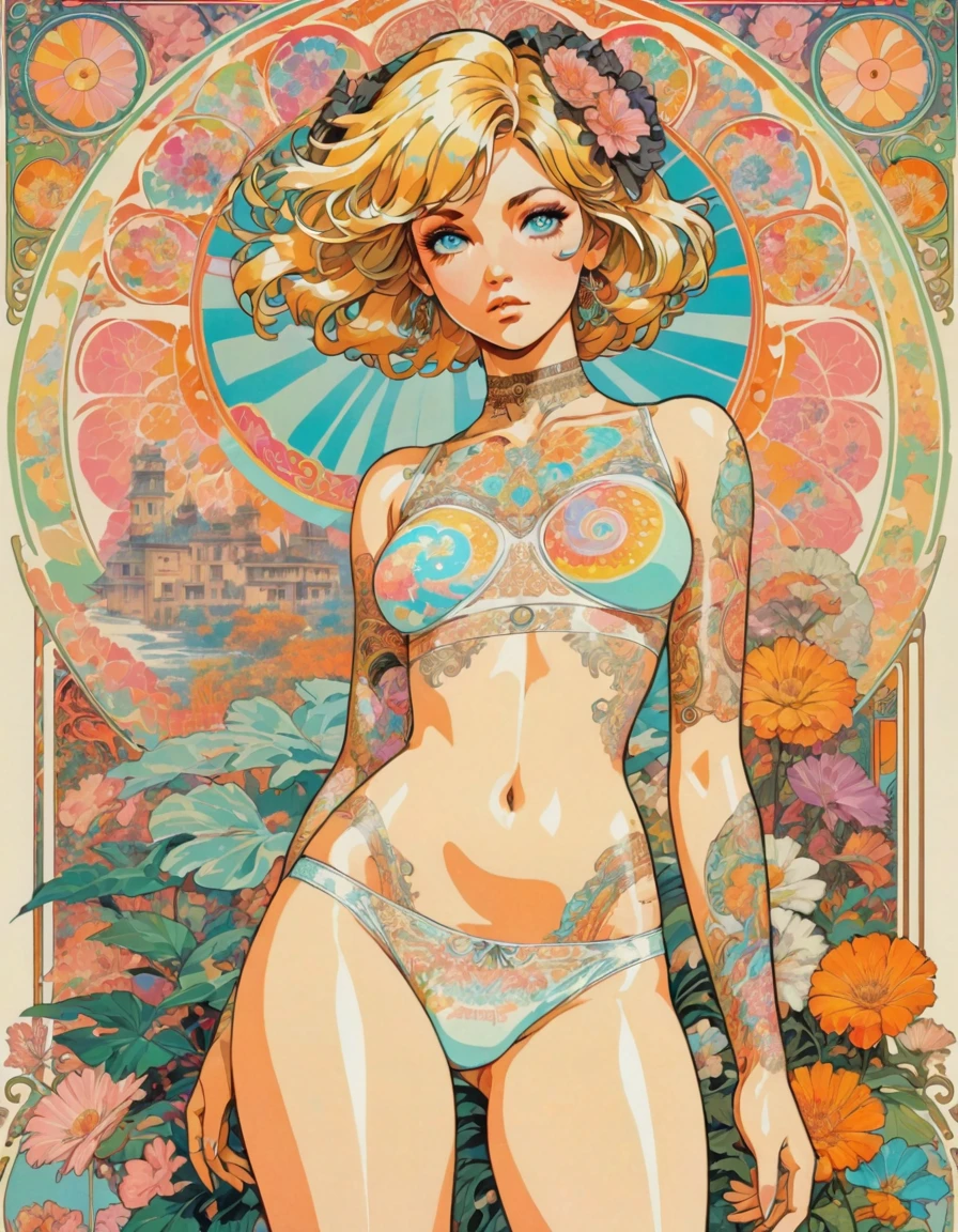 1woman, full body blonde tattooed punk alejandra guilmant thighs pastel colours 1960's psychedelic poster curvy full body panties shorthair pastelgoth beauty woman (highly detailed) (darren grealish)tomer hanuka (alphonse Mucha) Petra Collins indian matchbox art, decals typography and stickers jugendstil psychedelia, fine detail sharp modern classic cinematic