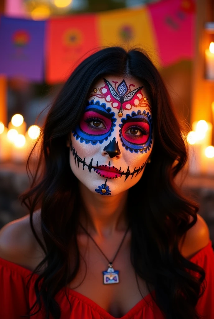 Linda with a Mexican skull face paint