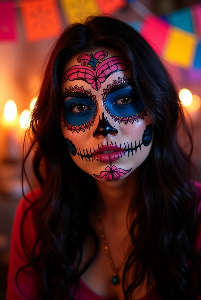 Linda with a Mexican skull face paint