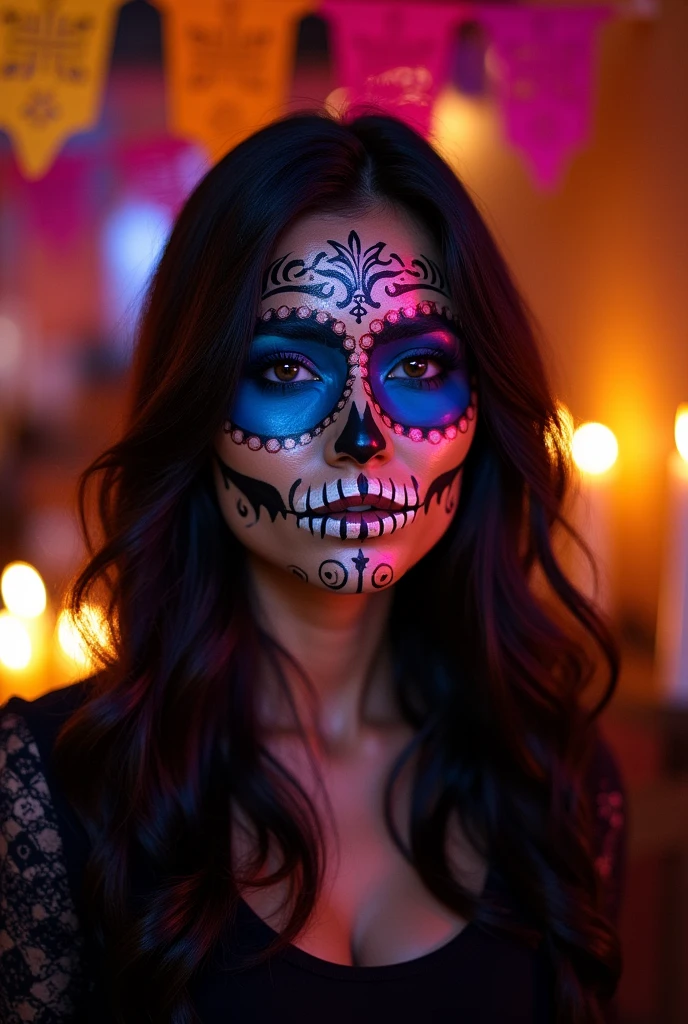 Linda with a Mexican skull face paint