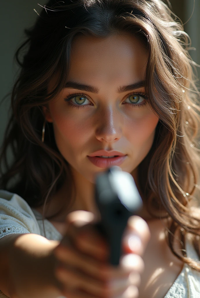 ultra HD, High details, best qualityer, goddess, handgun