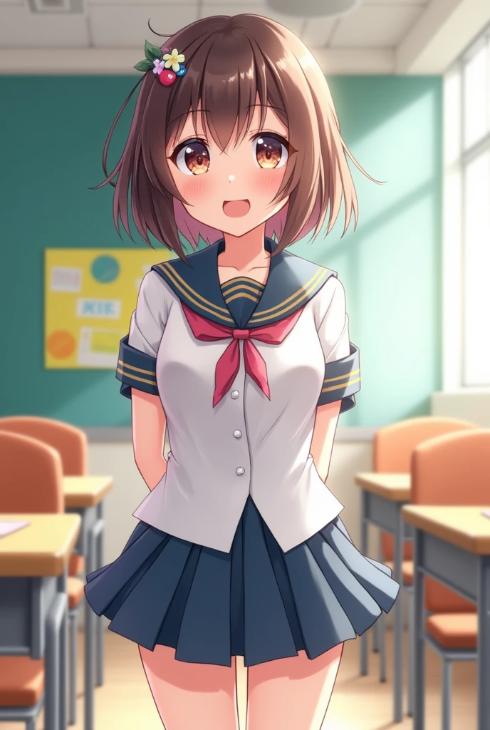 cute、short、Embarrassed、Anime Face、Anime-like、uniform、motel、chest、Shortcuts、Bob Hair、Braiding、skirt、School、すごくcute、fluffy、Sparkling、high school student、Middle school students、In the classroom、Confession、、woman、cute髪飾り、piece、