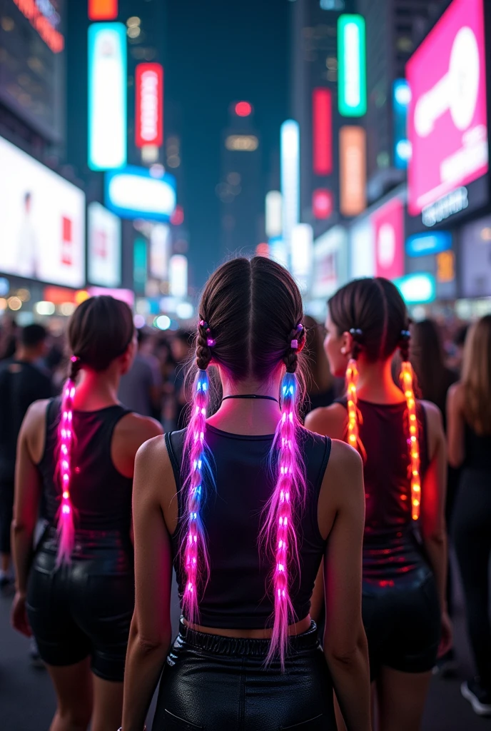 A crowd of women, cyberpunkstyle 