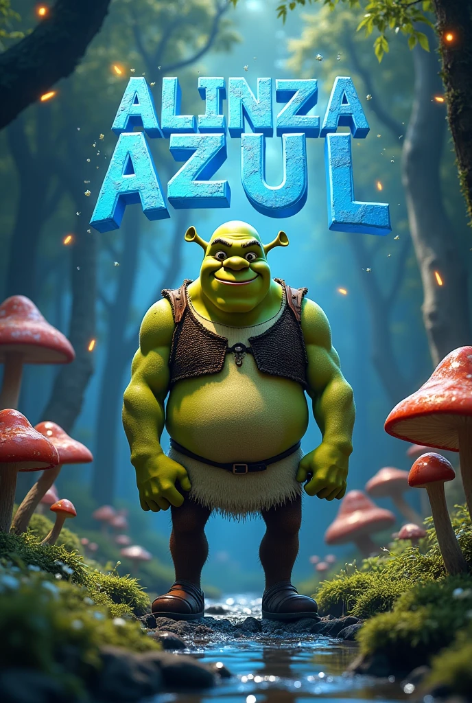 Shrek but blue with the frace “ALIANZA AZUL”