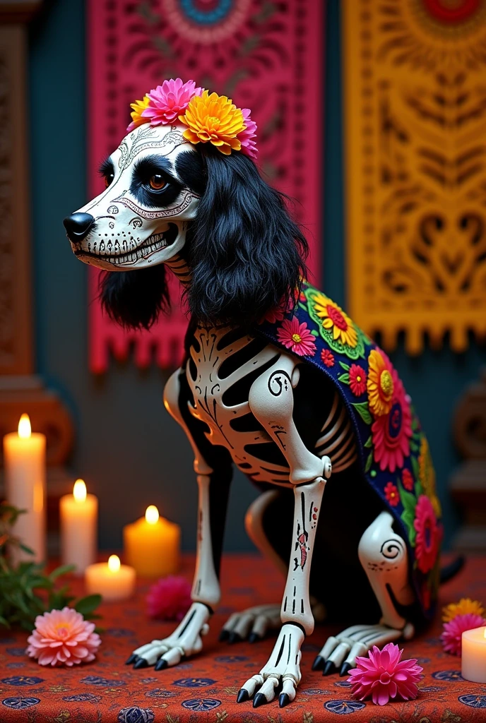 Full body Cocker Spaniel skull for Day of the Dead
