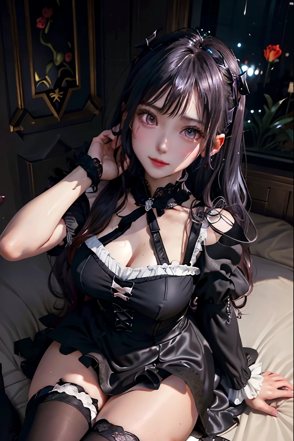 ハードなDark Gothicメイク、Black dark eyeshadow、sad、Good skin radiance、Dark Gothicメイク、Dark smile、palace、The beauty of fragrance、24-years-old、Expressions of intense sexual pleasure、Embarrassed look、Dark Gothic、Highest quality、Expression of sexual pleasure without pain、Drunk face、Purple maid outfit、mysterious、noble、Loving smile、Twin tail hair、Right eye is blue、Left eye is red、Super tempting pose、Platform heel shoes、Heavy makeup、Gothic Clothing、Silver Hair、Long Hair Straight Hair、Cute Gothic Dresses、Beautiful Face、Elegant face、Attractive face、Stained glassの背景、Chest glistening with sweat、The room is dark、goth long dress、Bell Sleeves、Wizard Sleeve、Decadent look、Sexually excited expression、Wet shiny thigh water、Thighs that are wet and shiny with oil、Background of a room full of roses、Sad look、Rose Maiden、The embroidery is pink、The dress has pink embroidery.、Thigh-high socks、Knee-high socks、Gentle expression、Dark black eyeshadow、Stained glassとバラの背景、Thighs are a little thin、Female Duo、Female couple、dark church background、Stained glass、Black metal world、Dark Castle、Dark Room、Slender body、gothic long dress、Victorian dress、Small breasts、The bed is covered with roses、Her thighs are shining with sweat、My body is wet and shiny、There is a lot of glitter on the thighs、I am sweating、My thighs are sticky with sweat.、My thighs are glistening with sweat、My whole body is sweaty and shiny、I sweated a lot.、My thighs are sweaty、My wet thighs are glistening with sweat.、There is a lot of sweat shining all over my body、Slender body、I rest my head on the pillow、Sleeping in bed、Beautiful legs、Outstretched legs、Lying in bed、Lying on your back in bed、On all fours、Knee Up、Kneel、Put your arms behind your back、Kneeling on the bed、Super beautiful straight hair、Straight hair to the ends、Straight Perm Hair、Show off your glamorous thighs、Sit on the bed、Ass on the bed、Sitting with legs wide apart、Thighs are a little glamorous、Playing the cello、Have a cello、Playing the cello gracefully、facial expressions during masturbation、