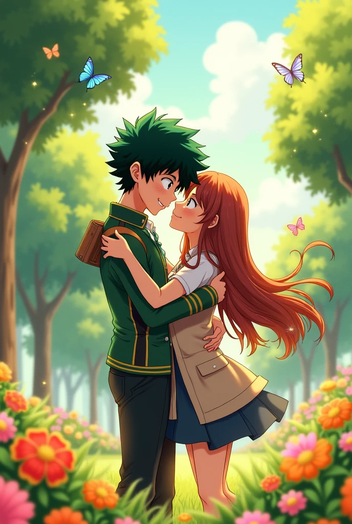 Jin Bubaigawara from My Hero Academia, hugging a long-haired brown-haired girl