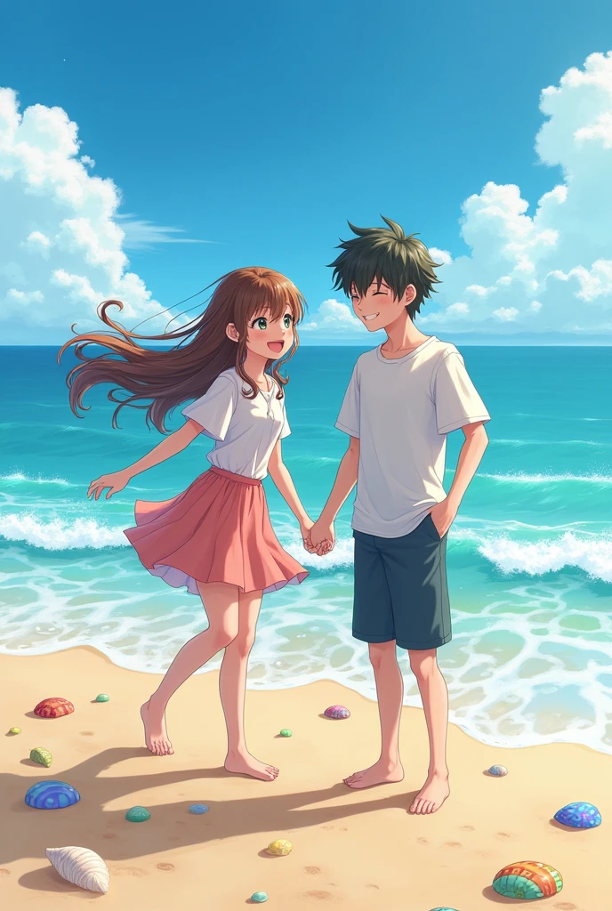 About high school students、、cute、Mature、Being spoiled、Soft、Anime Face、Anime-like、Ocean、Laughing、非常にcute、scenery、Sparkling、lame、Long Hair、Fluttering、Man and woman、Date