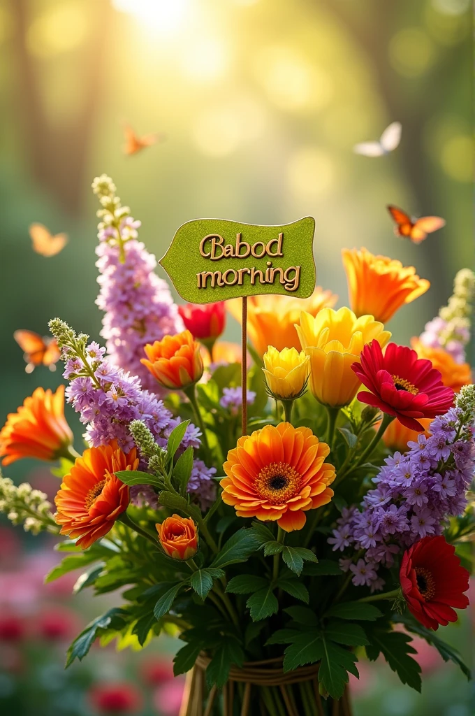 Baboo good morning written on flowers bouquet