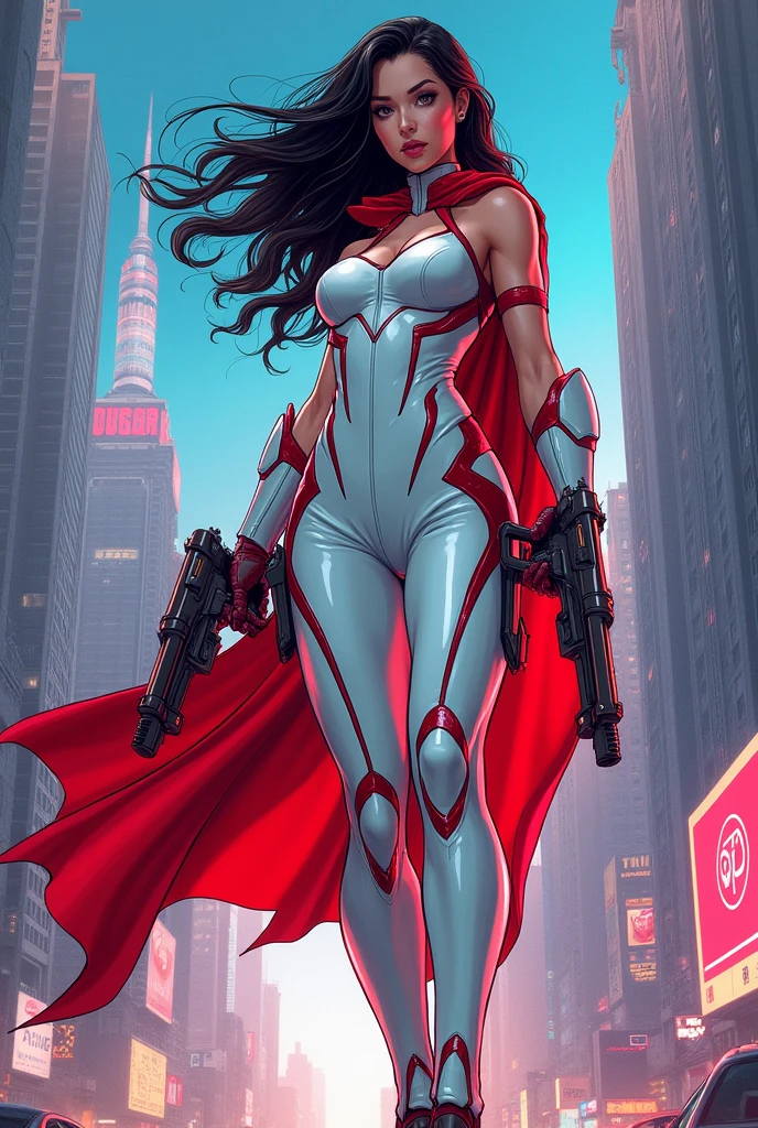 Make Ana weapons with white and red superhero clothing