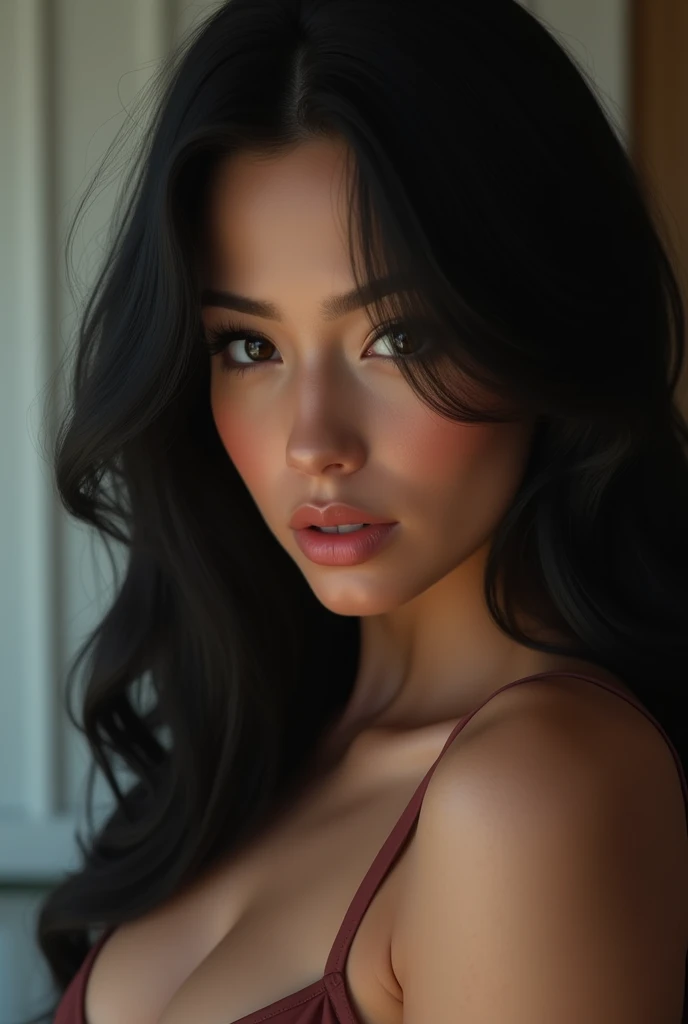 beautiful young busty girl, black hair, sensually masturbating, extremely detailed face, beautiful detailed eyes, beautiful detailed lips, longeyelashes, vagina visible, (best quality,4k,8k,highres,masterpiece:1.2),ultra-detailed,(realistic,photorealistic,photo-realistic:1.37),HDR,UHD,studio lighting,ultra-fine painting,sharp focus,physically-based rendering,extreme detail description,professional,vivid colors,bokeh,photographic,cinematic lighting