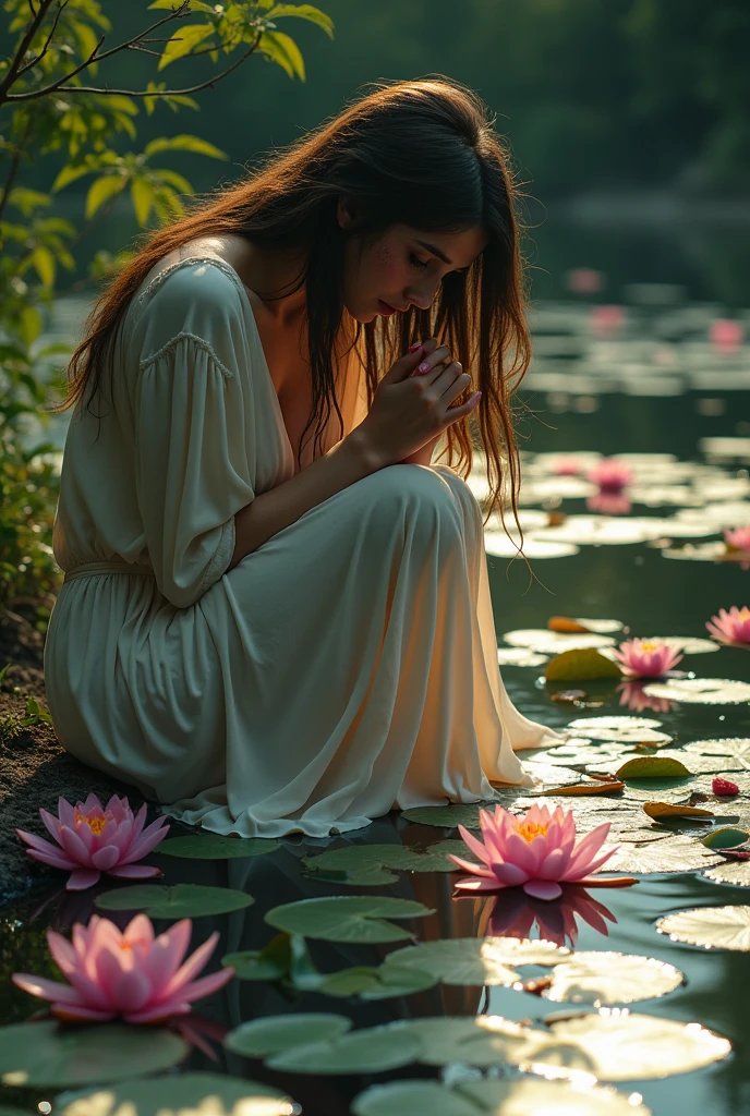 Water lilies and the weeping person