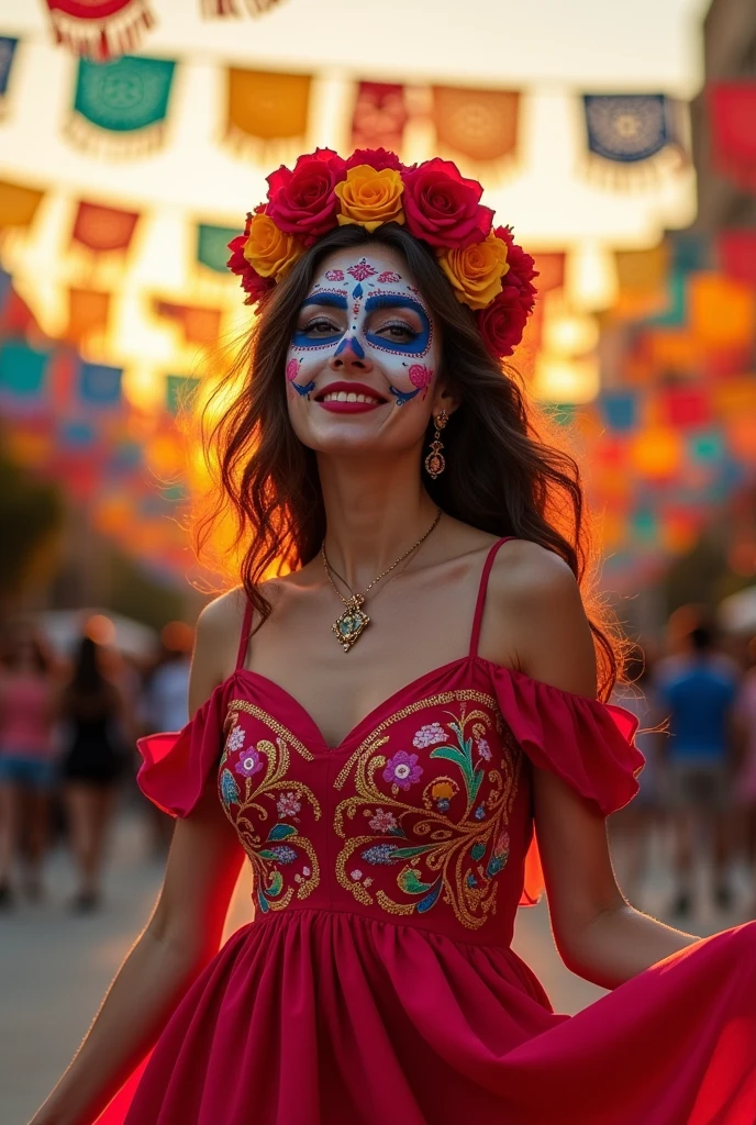 Linda with a Mexican skull face paint