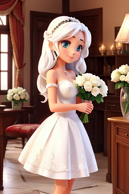 Beautiful woman with a bouquet of white roses