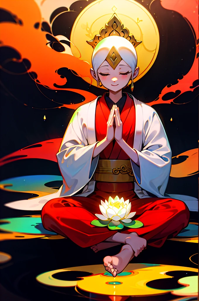Shakyamuni Buddha、psychedelic 、Lotus flower、Paradise、Zazen、Joining hands in prayer、love、mercy、Lotus、Halo、Nianhua smile